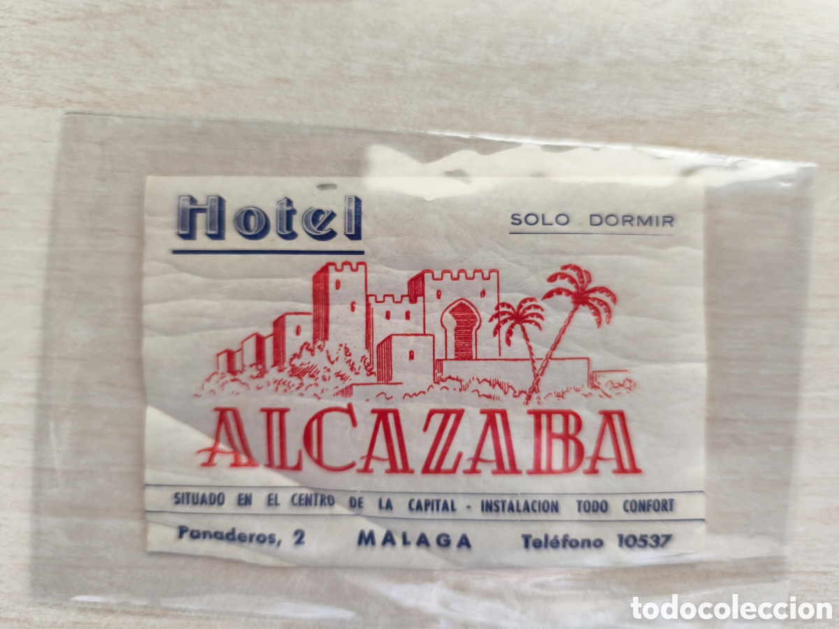 Etiquetas antiguas: ETIQUETA DE HOTEL - Hotel Alcazaba. Malaga. Espa&ntilde;a. Costa del Sol