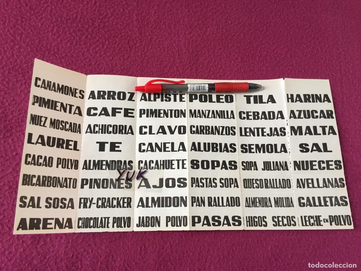 Etiquetas antiguas: ANTIGUO DESPLEGABLE Y RECORTABLE DE 48 ETIQUETAS ANTIGUAS DE ALIMENTOS PARA COCINA