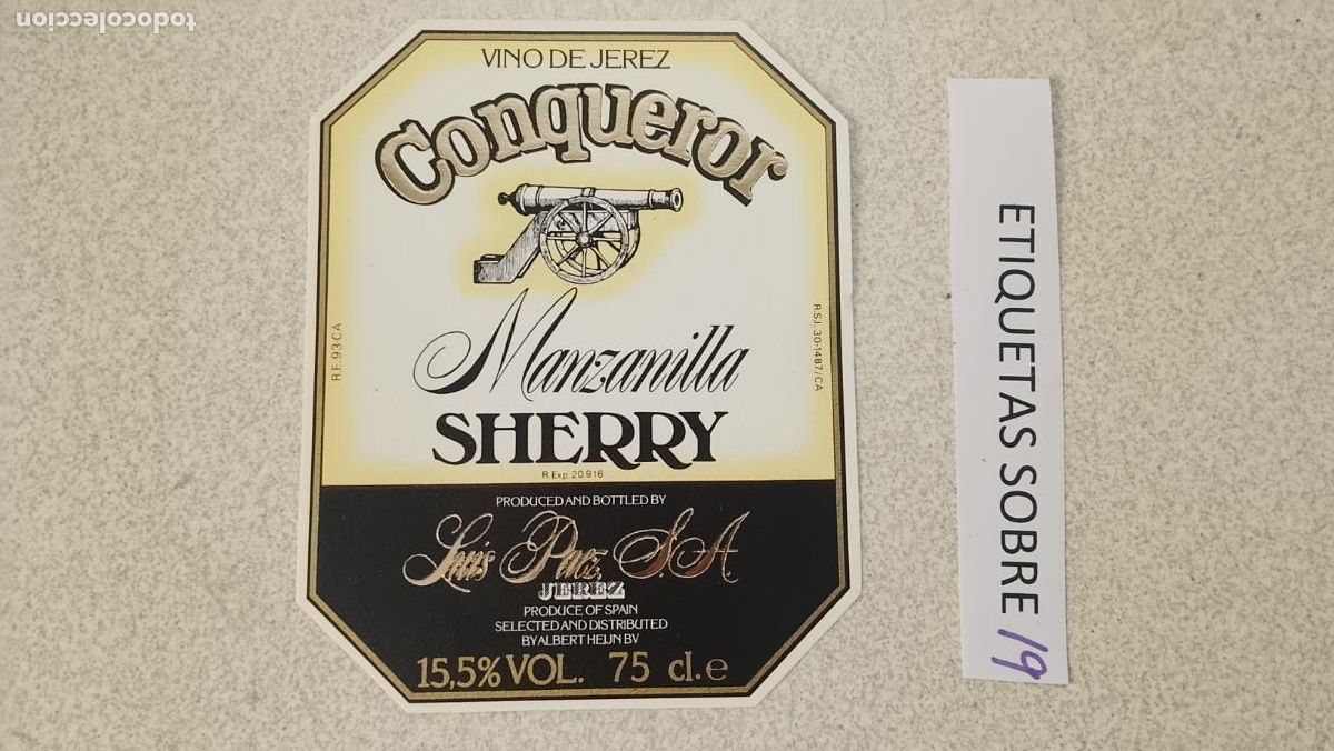Etiquetas antiguas: HAGA SU OFERTA - ANTIGUA ETIQUETA DE VINO LICOR co&ntilde;ac manzanilla fino SANLUCAR JEREZ CADIZ EL PUERTO