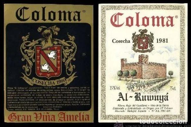Etichette antiche: Badajoz. Alvarado. Bodega *Coloma* Lote 2 etiquetas diferentes.