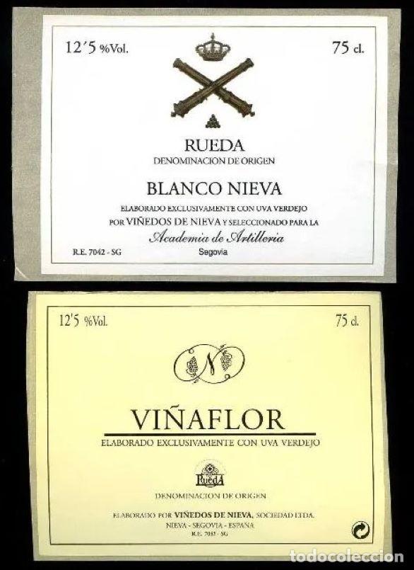 Etichette antiche: Segovia. Bodegas *Vi&ntilde;edos de Nieva* Lote 2 etiquetas auto-adhesivas.