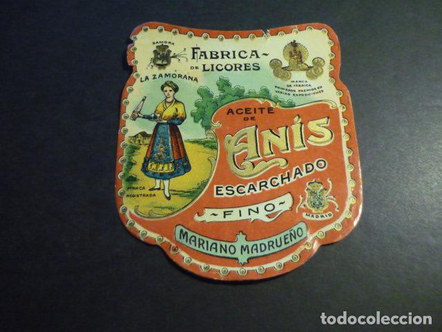 &Eacute;tiquettes anciennes: ANTIGUA ETIQUETA CROMOLITOGRAFICA ANIS LA ZAMORANA MARIANO MADRUE&Ntilde;O MADRID 9 X 10 CM MUJER DE ZAMORA