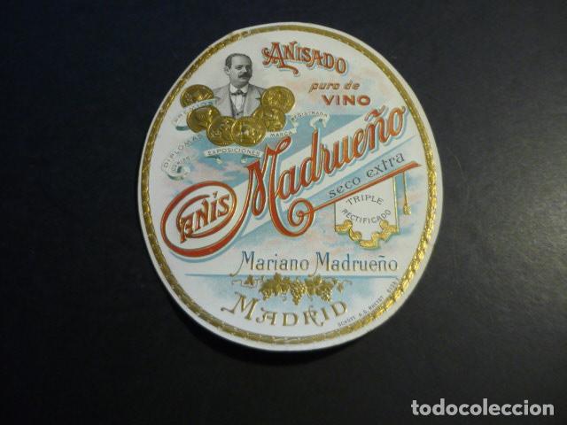 Etiquetas antiguas: ANTIGUA ETIQUETA CROMOLITOGRAFICA ANIS MARIANO MADRUE&Ntilde;O MADRID 9 X 12 CM MUJER DE ZAMORA