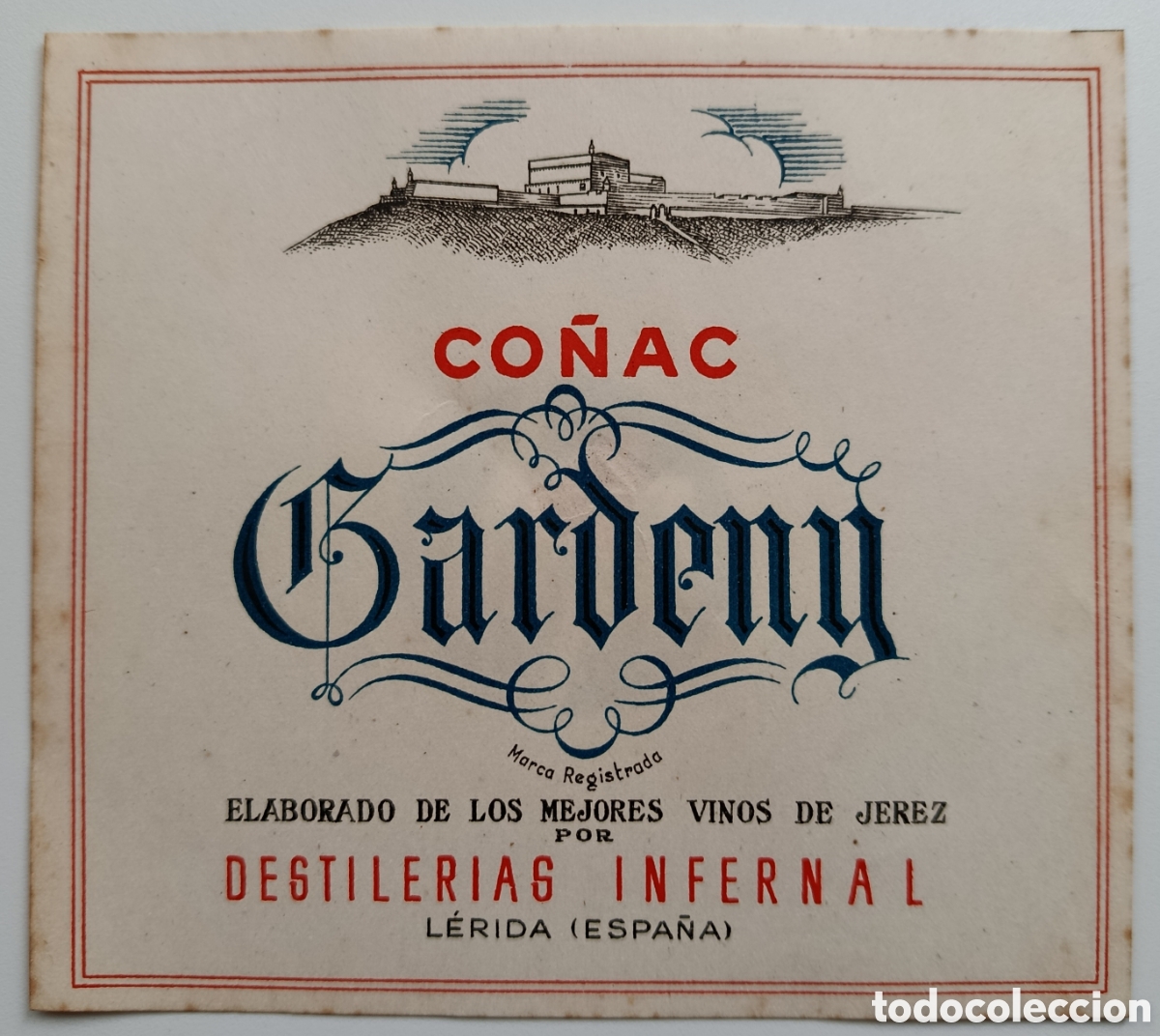 Old Labels: ETIQUETA DE CO&Ntilde;AC GARDENY - DESTILERIAS INFERNAL - LLEIDA