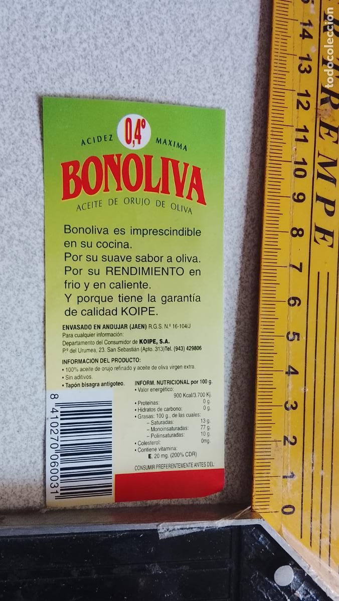 Etiquetas antiguas: ANTIGUA ETIQUETA ACEITE DE OLIVA ORUJO BONOLIVA KOIPE