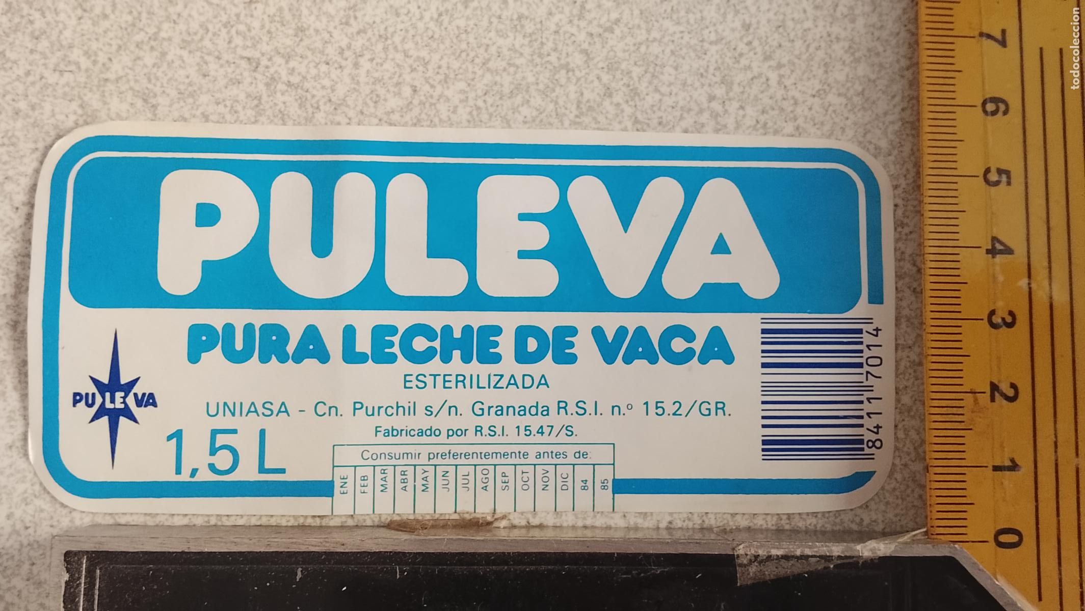 Etiquetas antiguas: ANTIGUA DIFICIL ETIQUETA LECHE PULEVA UNIASA ESTERELIZADA 1.5 LITRO PU LE VA