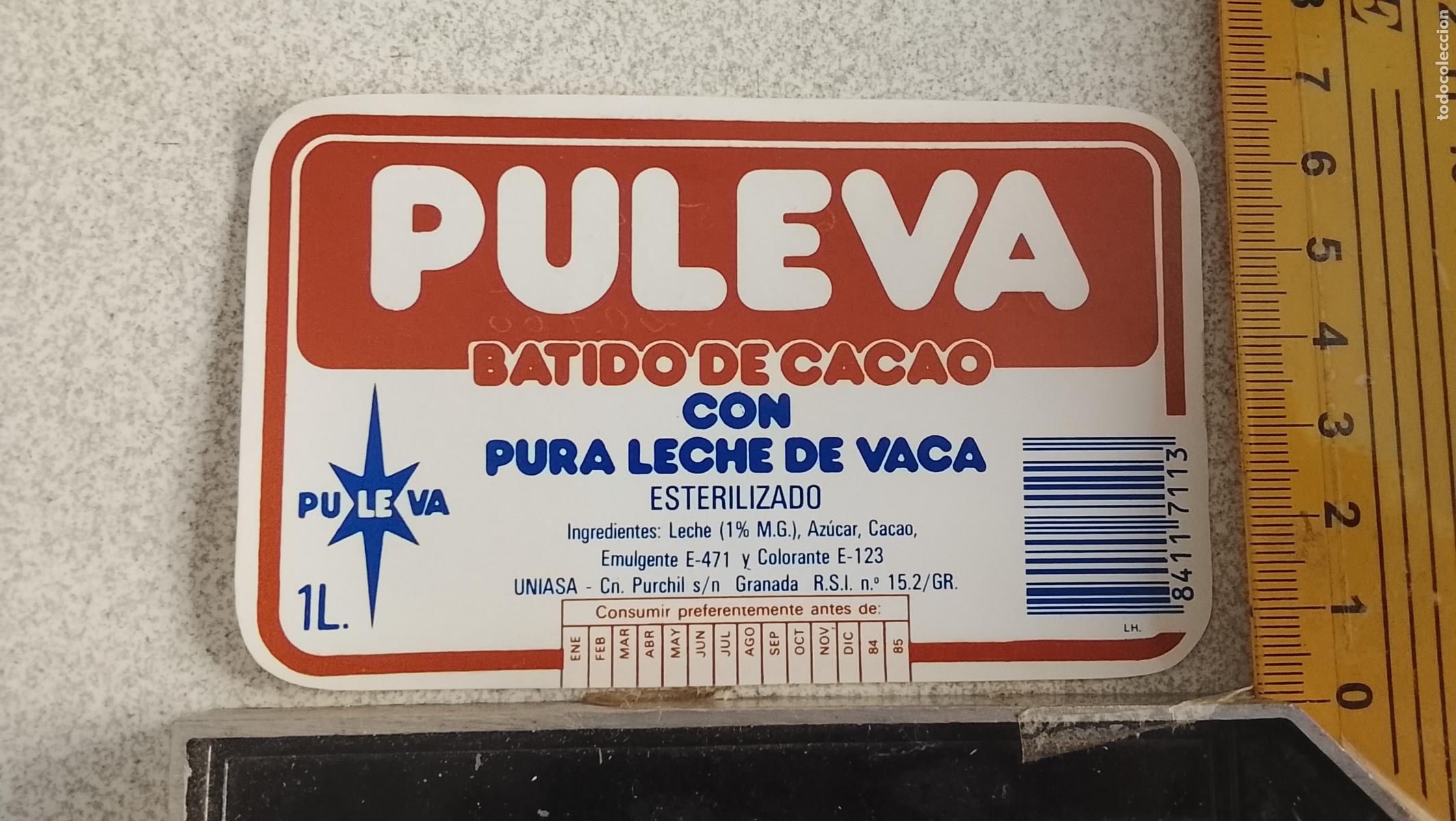 Etiquetas antiguas: ANTIGUA DIFICIL ETIQUETA LECHE PULEVA BATIDO DE CACAO UNIASA ESTERELIZADA 1 LITRO PU LE VA