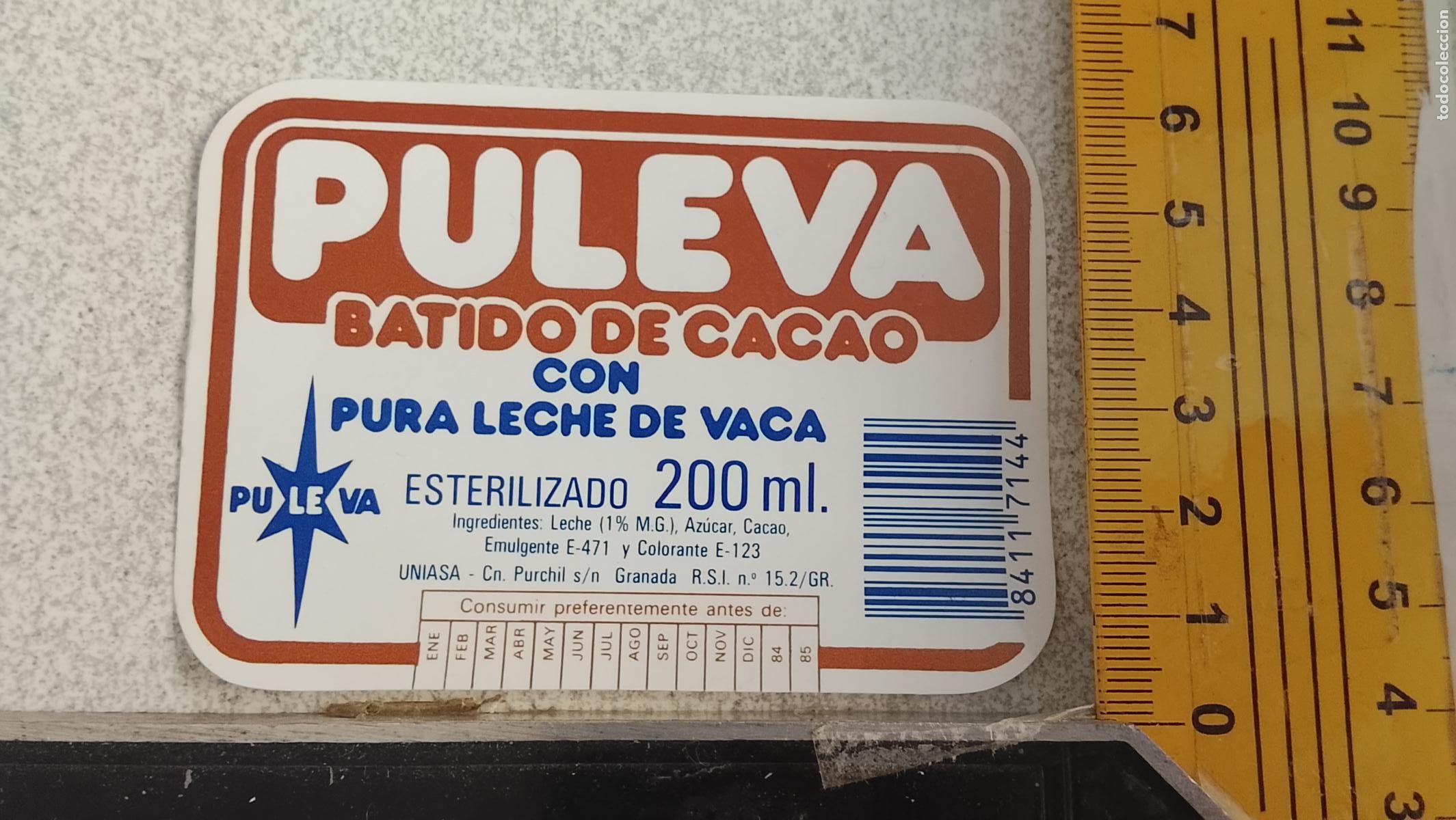 Etiquetas antiguas: ANTIGUA DIFICIL ETIQUETA LECHE PULEVA BATIDO DE CACAO UNIASA ESTERELIZADA 200 CL PU LE VA