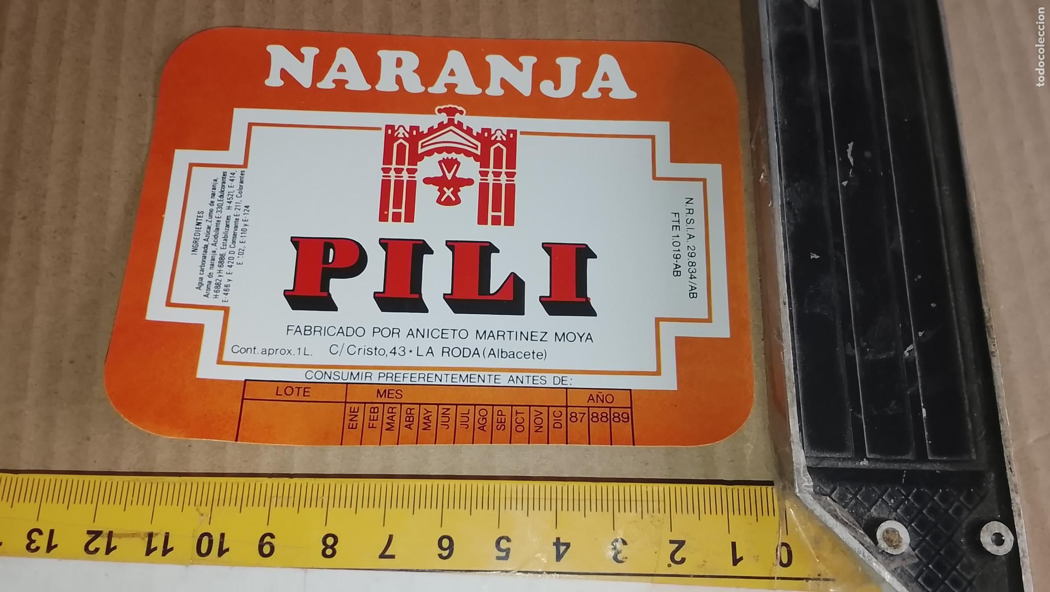 Etiquetas antiguas: antigua etiqueta original SIN PEGAR , de BOTELLA REFRESCOS PILI NARANJA
