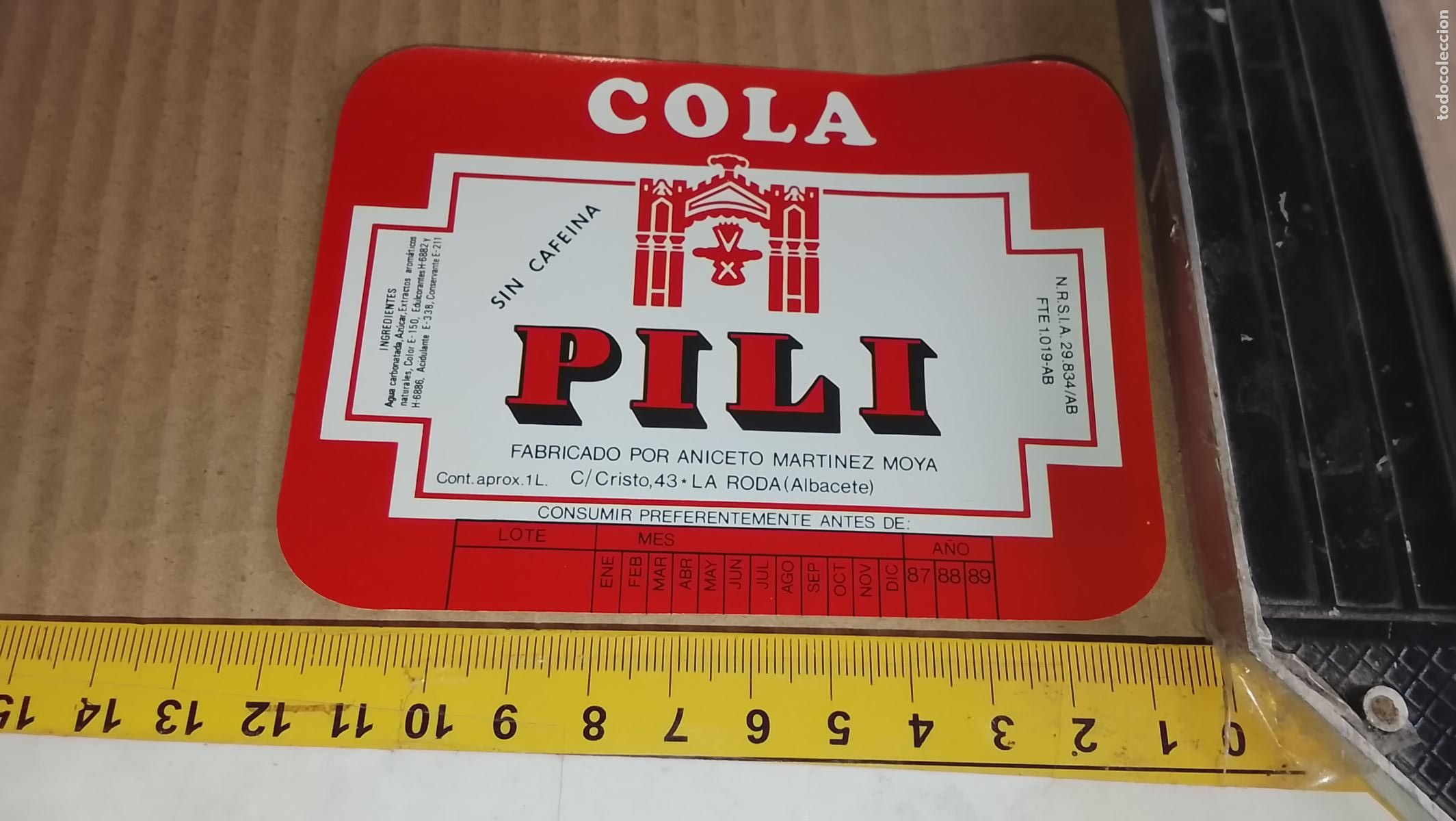 Etiquetas antiguas: antigua etiqueta original SIN PEGAR , de BOTELLA REFRESCOS PILI COLA