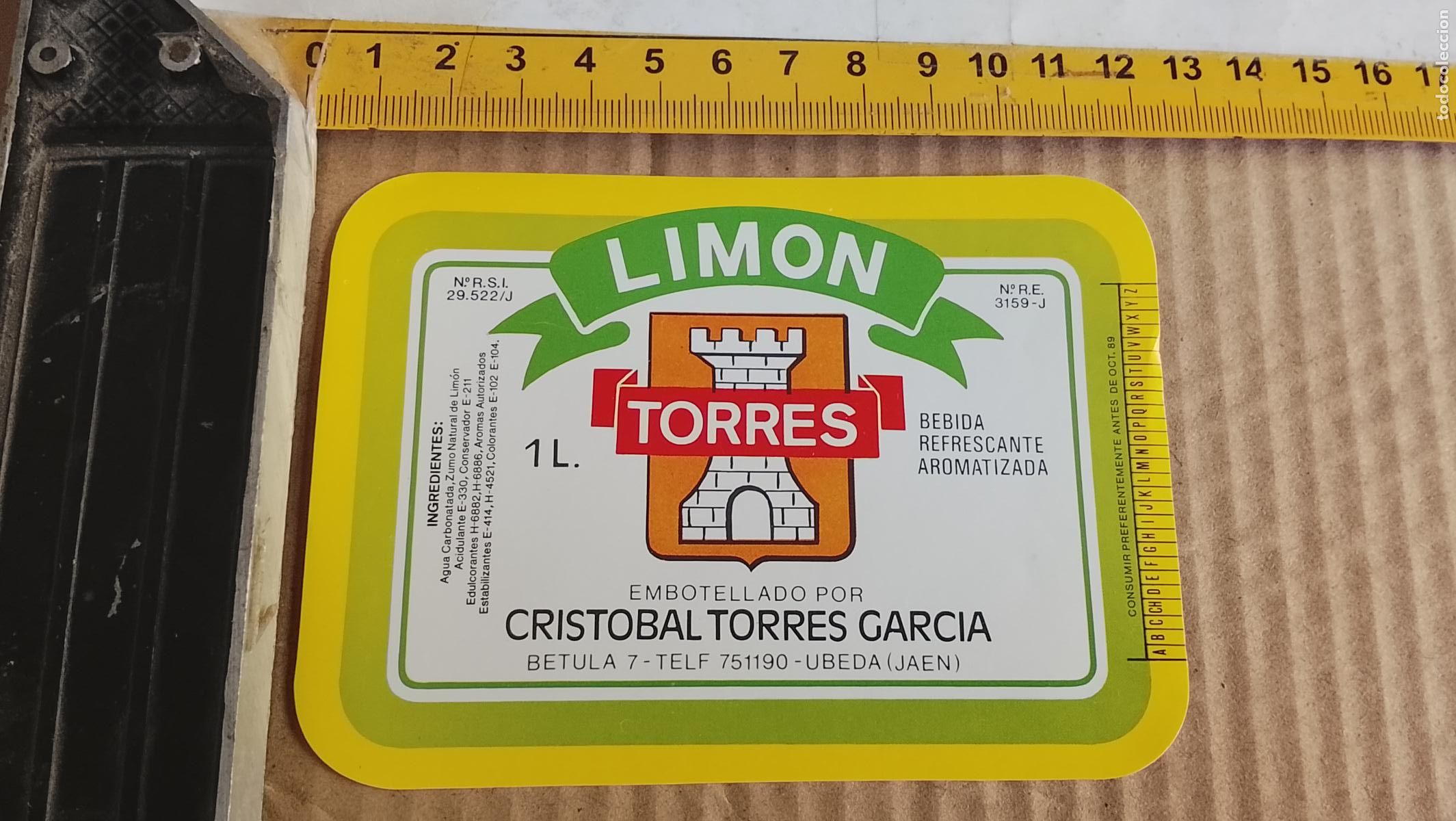 Etiquetas antiguas: antigua etiqueta original SIN PEGAR , de BOTELLA REFRESCOS CRISTOBAL TORRES GARCIA LIMON