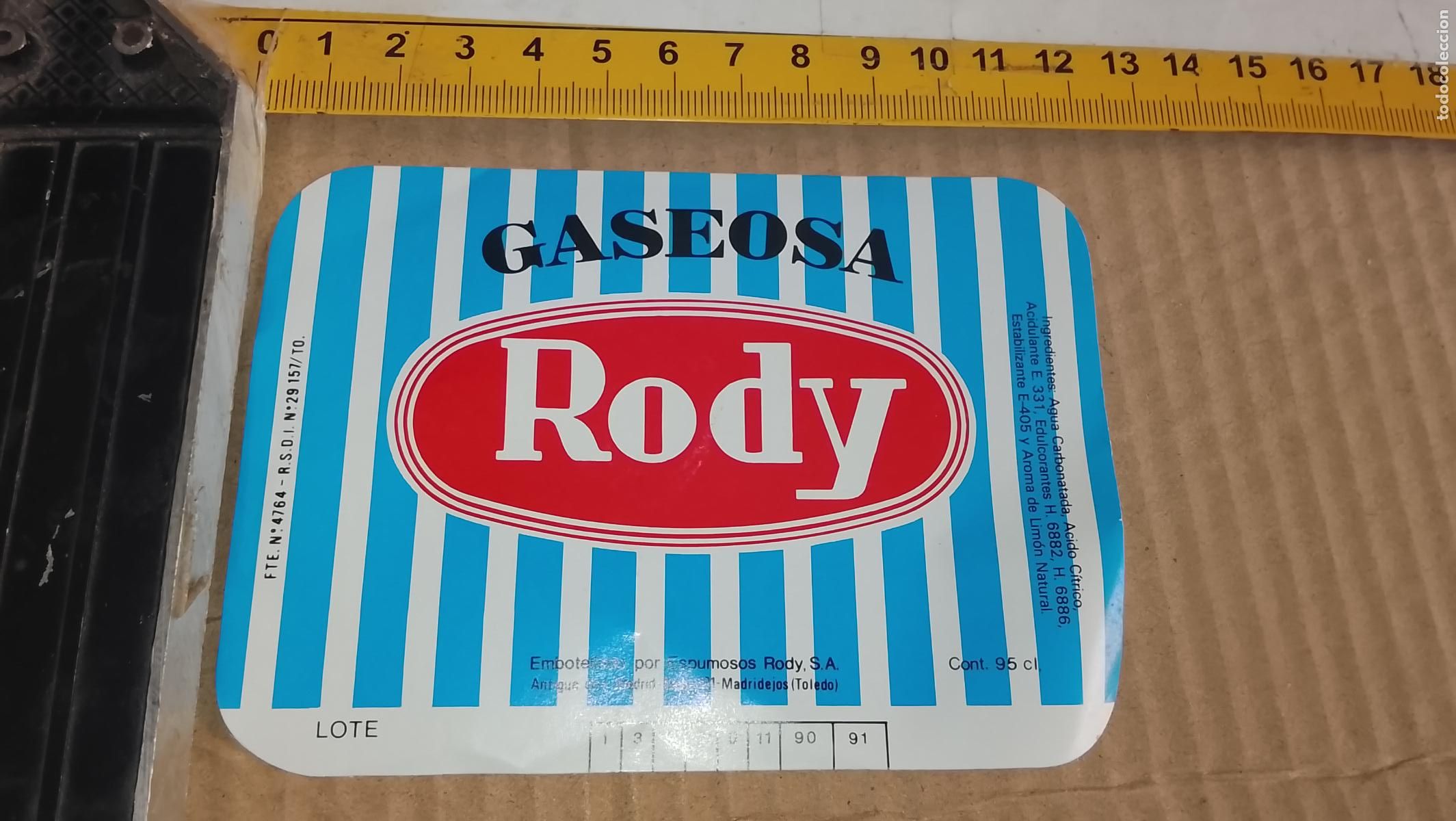 Etiquetas antiguas: antigua etiqueta original SIN PEGAR , de BOTELLA REFRESCOS RODY GASEOSA