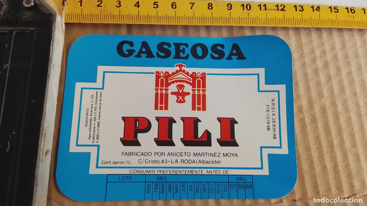 Etiquetas antiguas: antigua etiqueta original SIN PEGAR , de BOTELLA REFRESCOS GASEOSA PILI