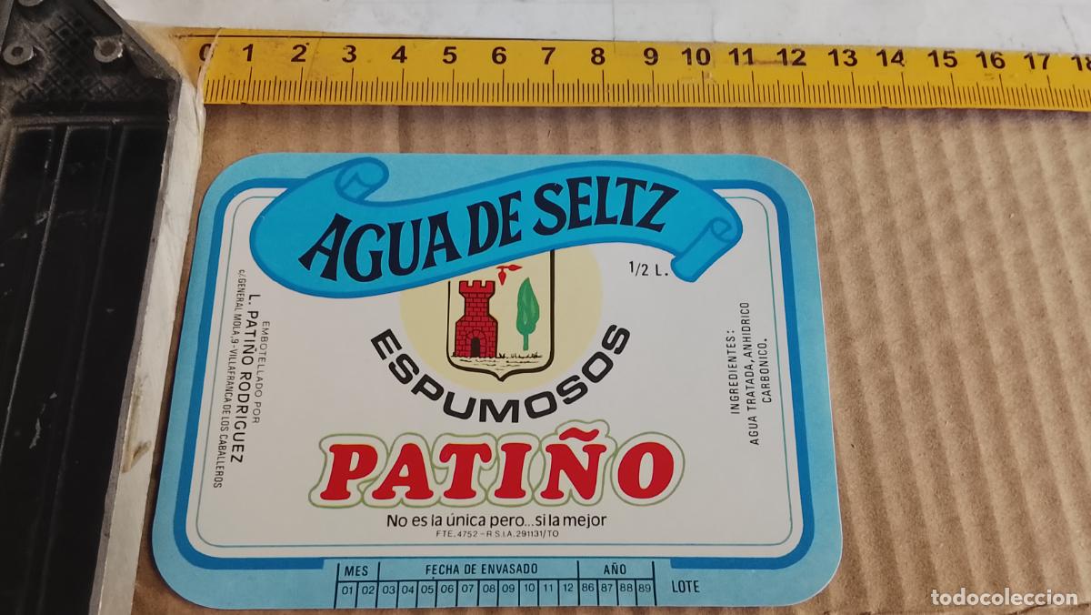 Etiquetas antiguas: antigua etiqueta original SIN PEGAR , de BOTELLA REFRESCOS ESPUMOSOS PATI&Ntilde;O AGUA SELTZ
