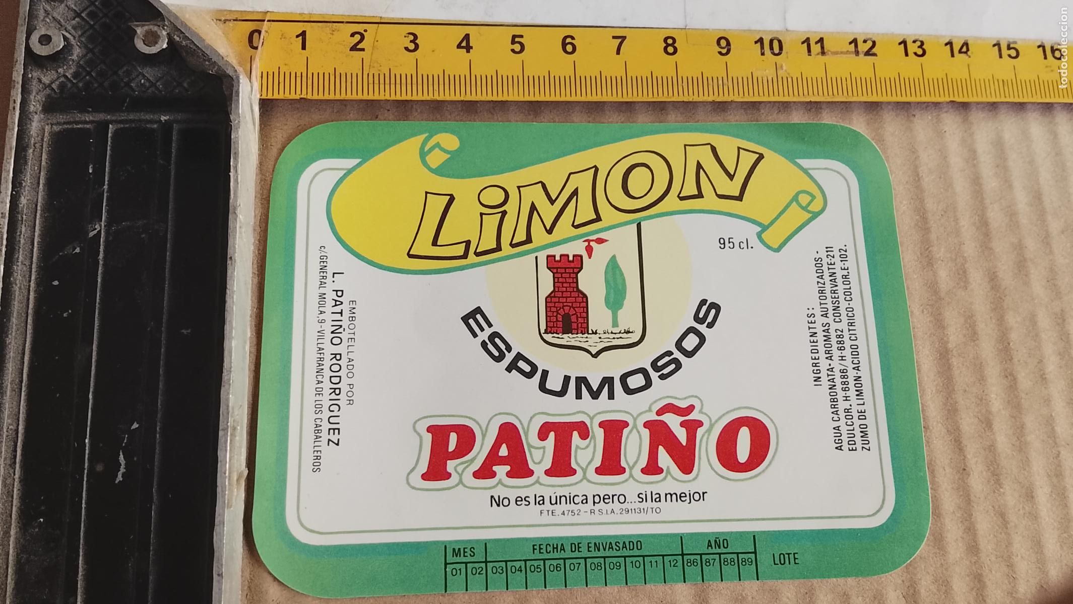 Etiquetas antiguas: antigua etiqueta original SIN PEGAR , de BOTELLA REFRESCOS LIMON PATI&Ntilde;O ESPUMOSO