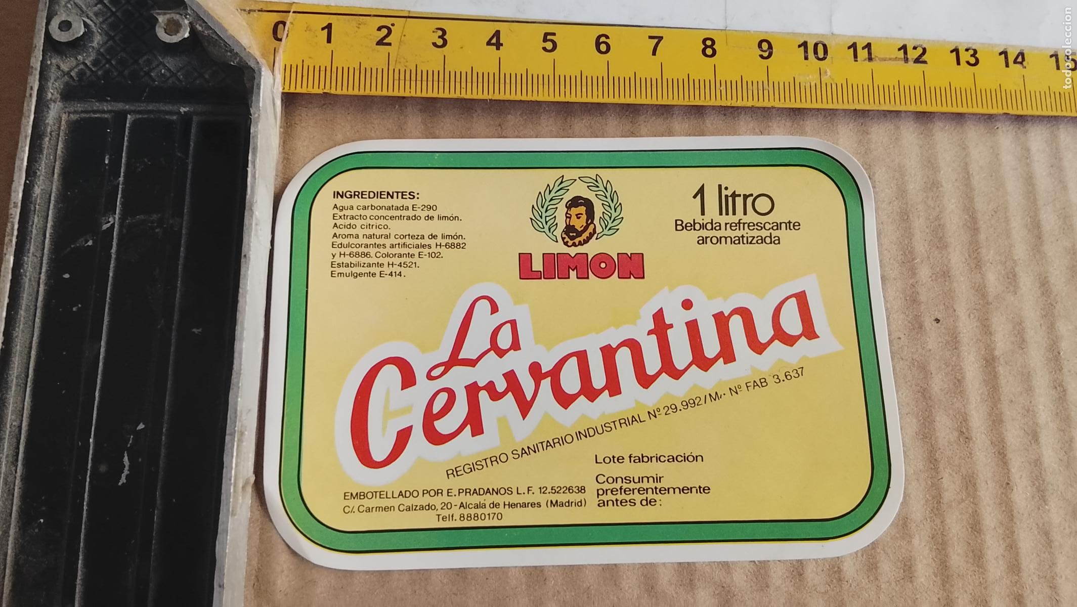 Etiquetas antiguas: antigua etiqueta original SIN PEGAR , de BOTELLA LIMON LA CERVANTINA