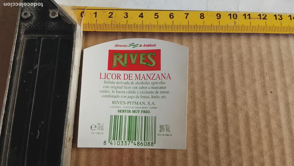 Etiquetas antiguas: antigua etiqueta original SIN PEGAR , de BOTELLA RIVES DE MANZANA