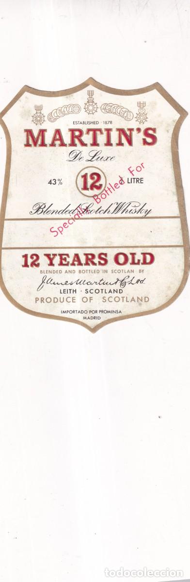 Etiquetas antiguas: MARTIN&acute;S DE LUXE, BLENDED SCOTCH WHISKY. 12 YEARS OLD. ETIQUETA ORIGINAL