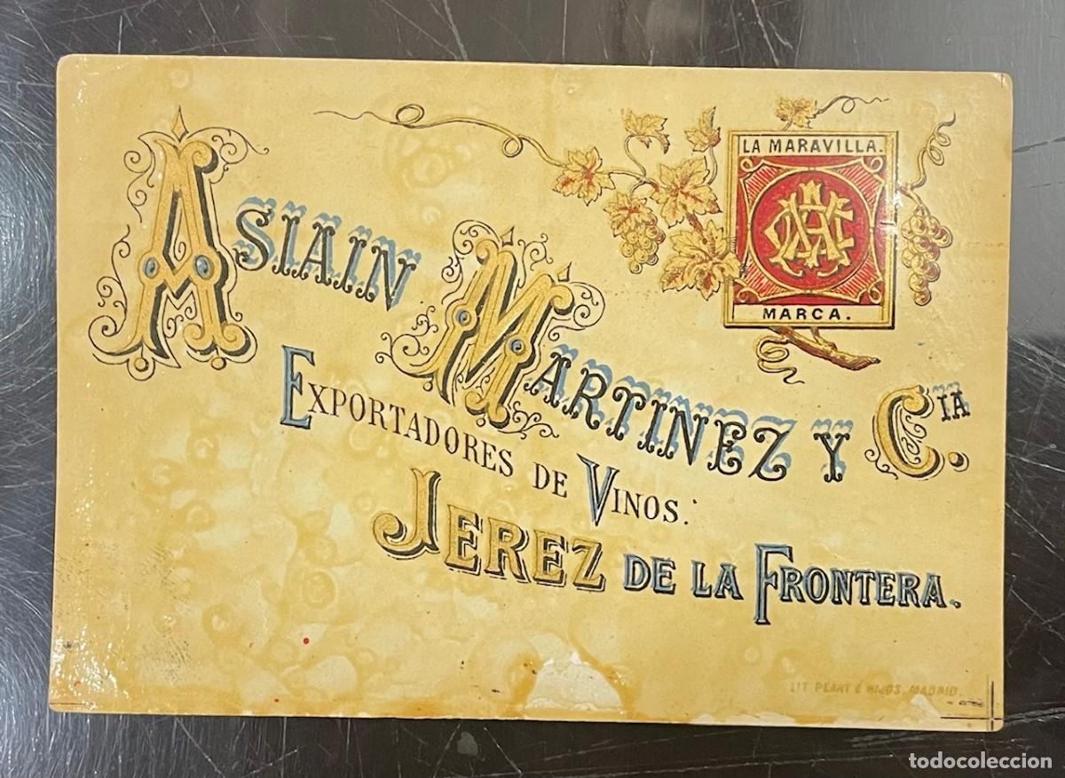 Etiquetas antiguas: ETIQUETA ASIAIN MARTINEZ Y CIA. EXPORTADORES DE VINOS, JEREZ DE LA FRONTERA