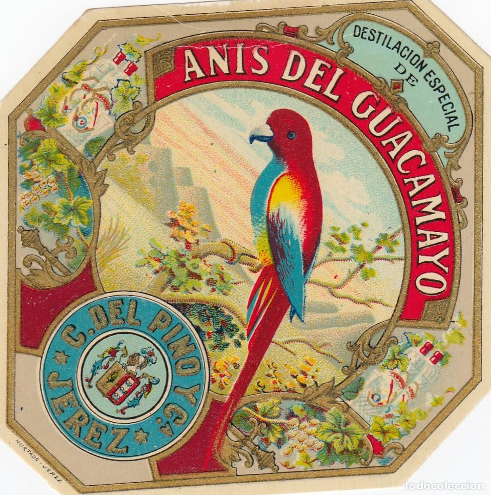 Etiquetas antiguas: Escasa Y Buscada Etiqueta - ANIS DEL GUACAMAYO... JEREZ - Excelente Conservaci&oacute;n S/C -