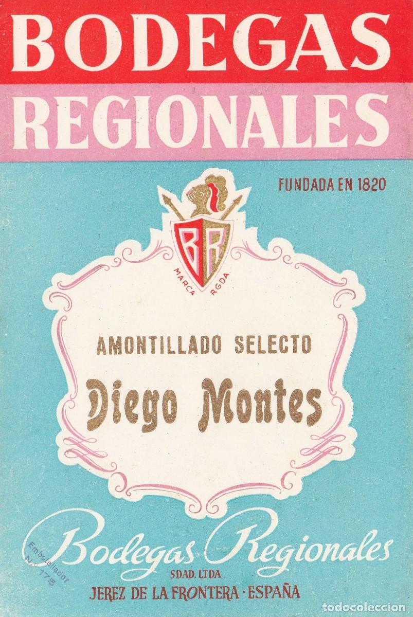 Etiquetas antiguas: Antigua y Escasa Etiqueta -BODEGAS REGIONALES 1820- AMONTILLADO SELECTO... JEREZ -Exc. Conser. S/C -
