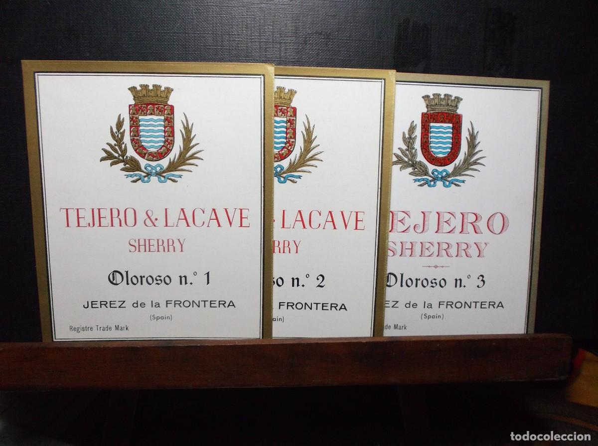 Etiquetas antiguas: ETIQUETA DE TEJERO & LACAVE SHERRY (3 UNIDADES DIF.) - JEREZ DE LA FRONTERA