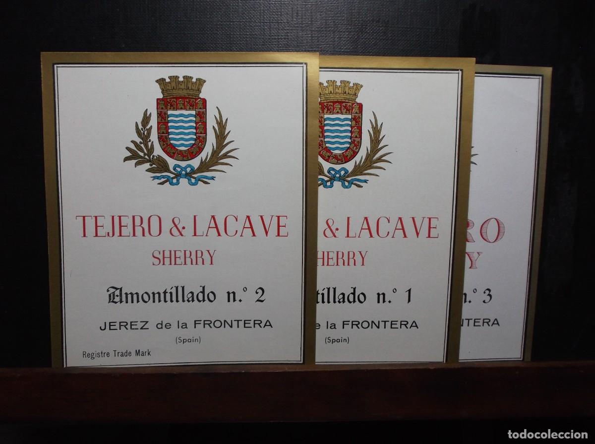 Etiquetas antiguas: ETIQUETA DE TEJERO & LACAVE SHERRY (3 UNIDADES DIF.) - JEREZ DE LA FRONTERA