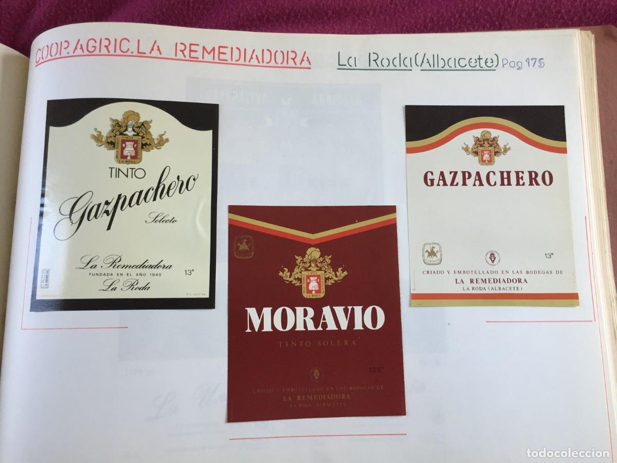 Etiquetas antiguas: 4 ETIQUETAS DE VINO TINTO GAZPACHERO DE LA REMEDIADORA DE LA RODA (ALBACETE) - EN 1 HOJA