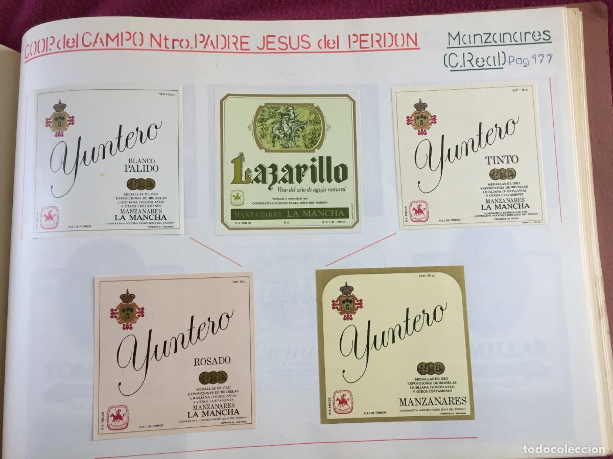 Etiquetas antiguas: 5 ETIQUETAS DE VINO TINTO YUNTERO DE CP. NUESTRO PADRE JESUS DE MANZANARES (CIUDAD REAL) - EN 1 HOJA