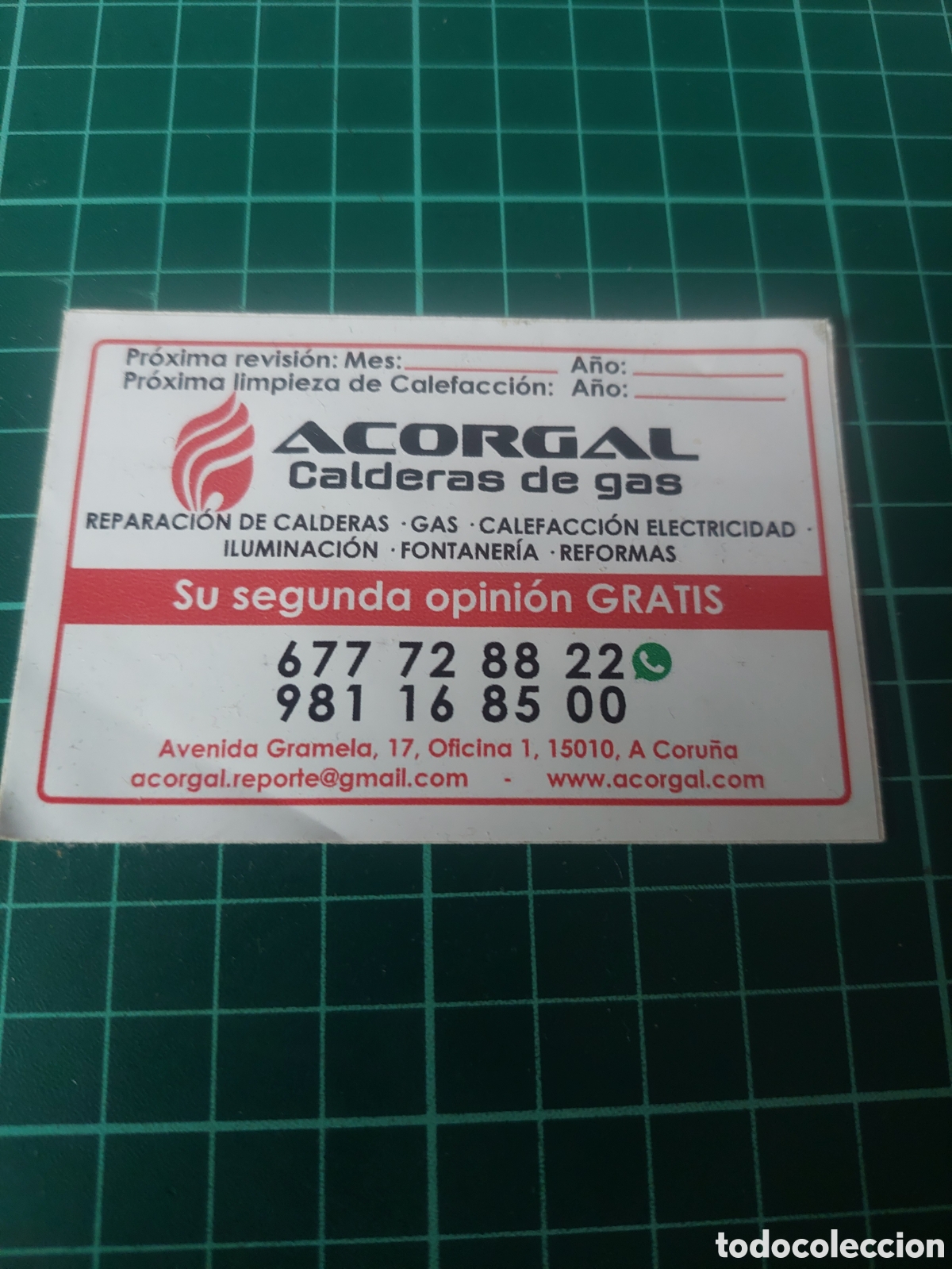 Etiquetas antiguas: PEGATINA TARJETA VISITA ACORGA&Ntilde; CALDERAS GAS CORU&Ntilde;A