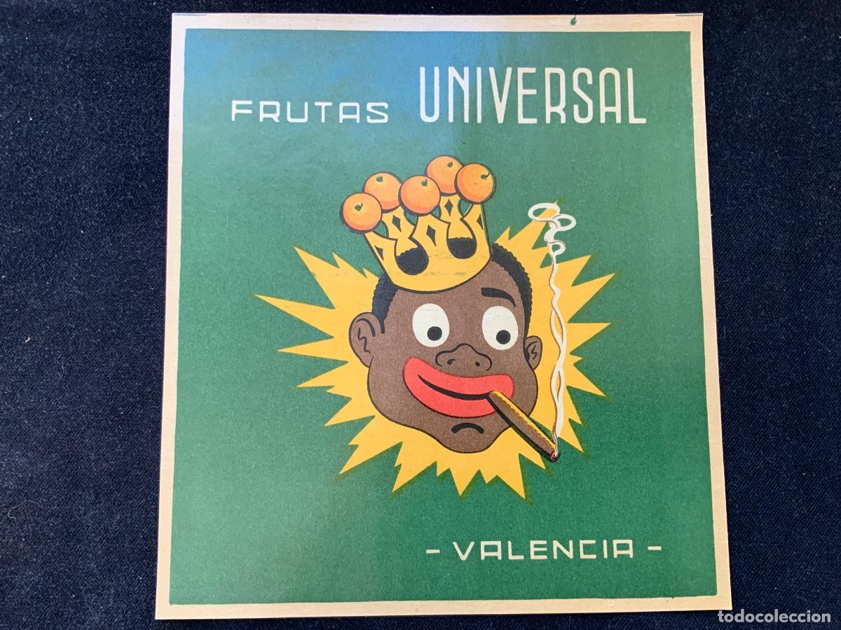 Etiquetas antiguas: Antigua etiqueta de frutas universal, valencia, 22x24cm. Caribe&ntilde;o con puro y corona de naranja.
