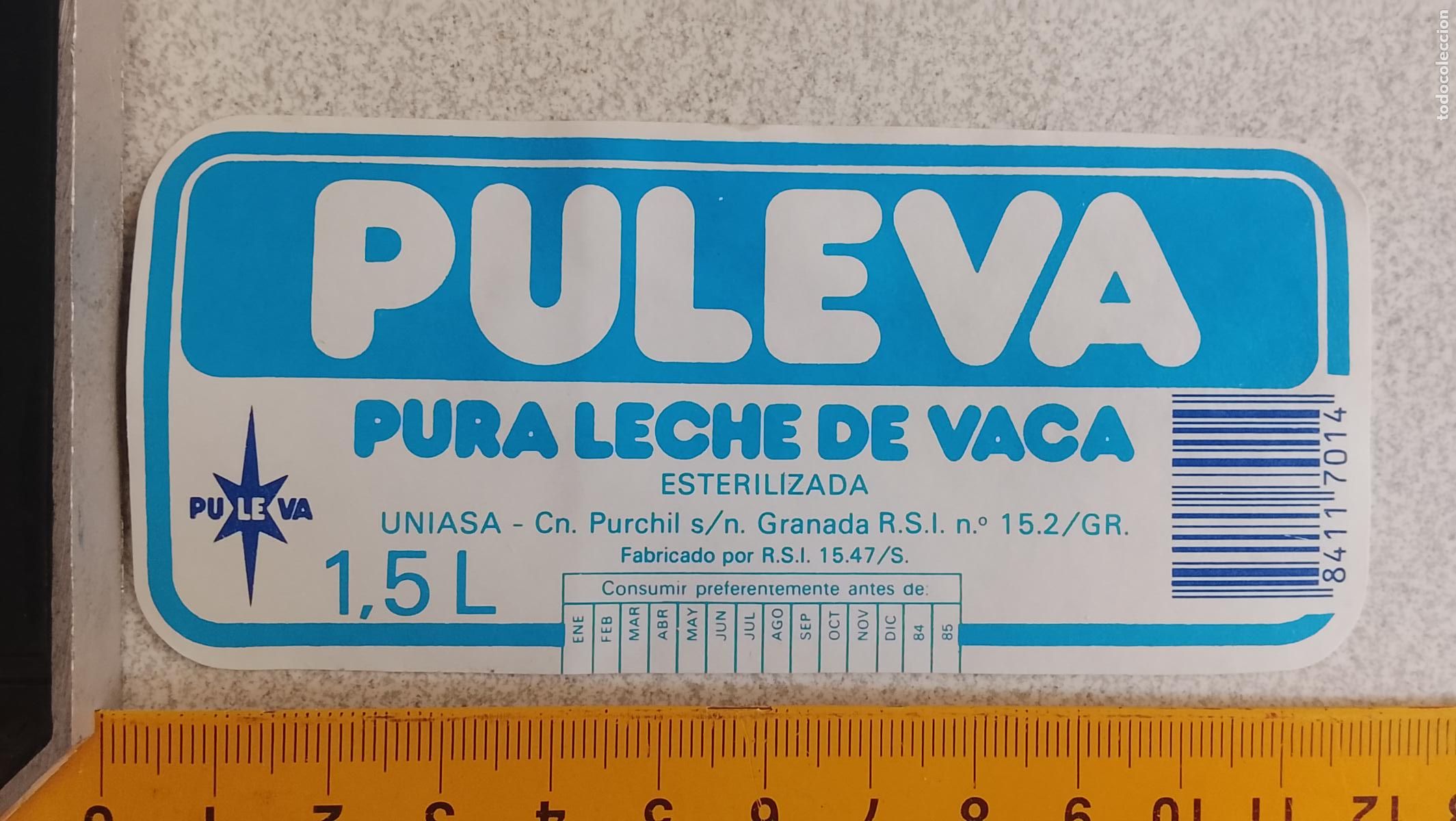 Etiquetas antiguas: ANTIGUA DIFICIL ETIQUETA LECHE PULEVA UNIASA ESTERELIZADA 1.5 LITRO 1984 1985
