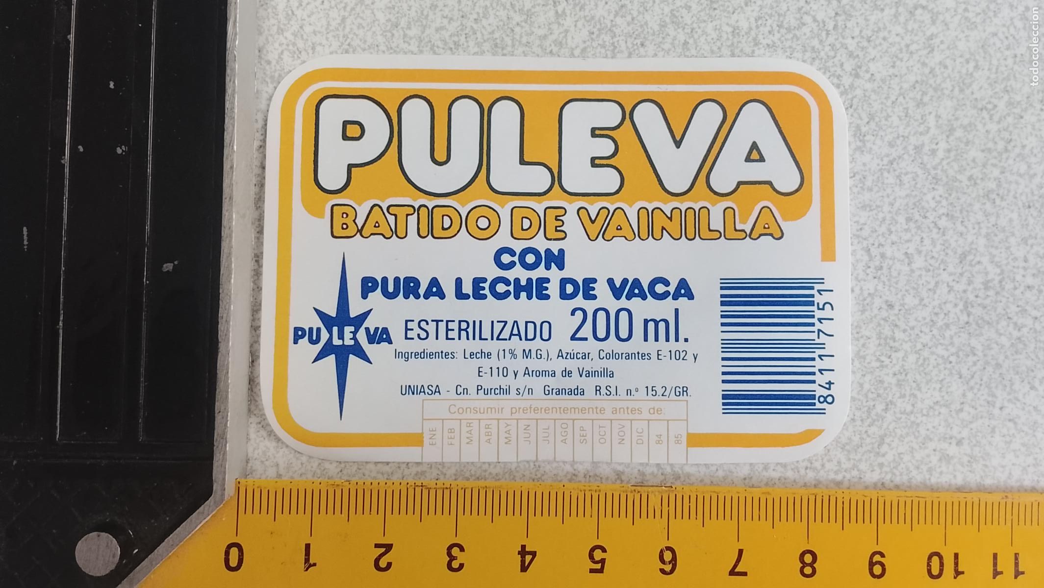 Etiquetas antiguas: ANTIGUA DIFICIL ETIQUETA 1964 1985 LECHE PULEVA BATIDO VAINILLA UNIASA ESTERELIZADA 200 ML