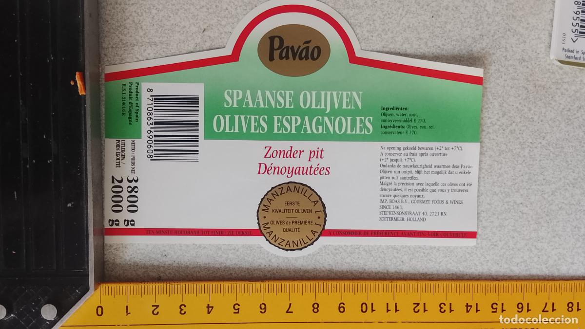 Etiquetas antiguas: ETIQUETA ACEITUNAS O ACEITE - PAVO SPAANSE OLIJVEN OLIVES ESPAGNOLES