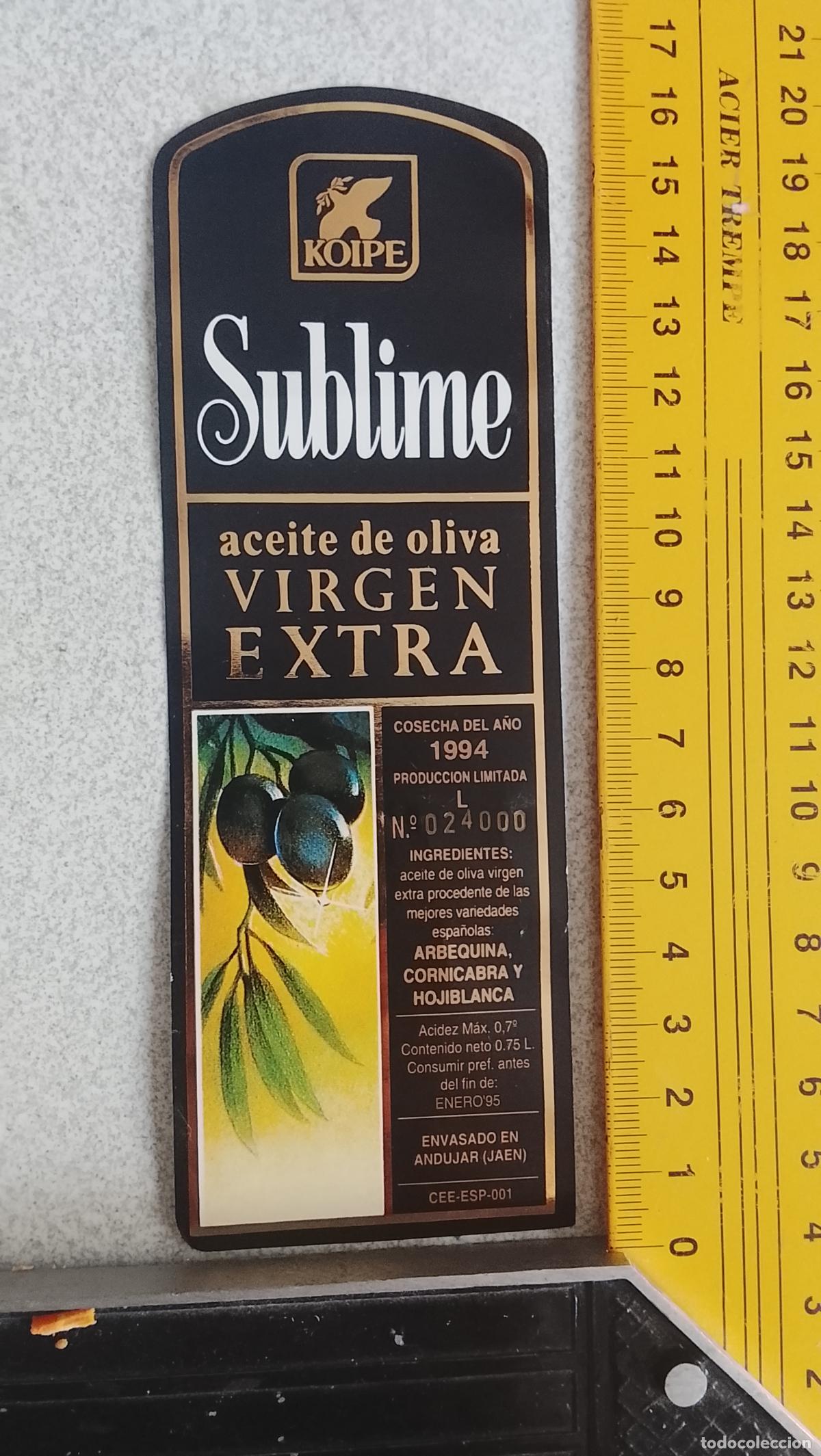 Etiquetas antiguas: ETIQUETA ACEITUNAS O ACEITE - ACEITE DE OLIVA VIRGEN EXTRA KOIPE