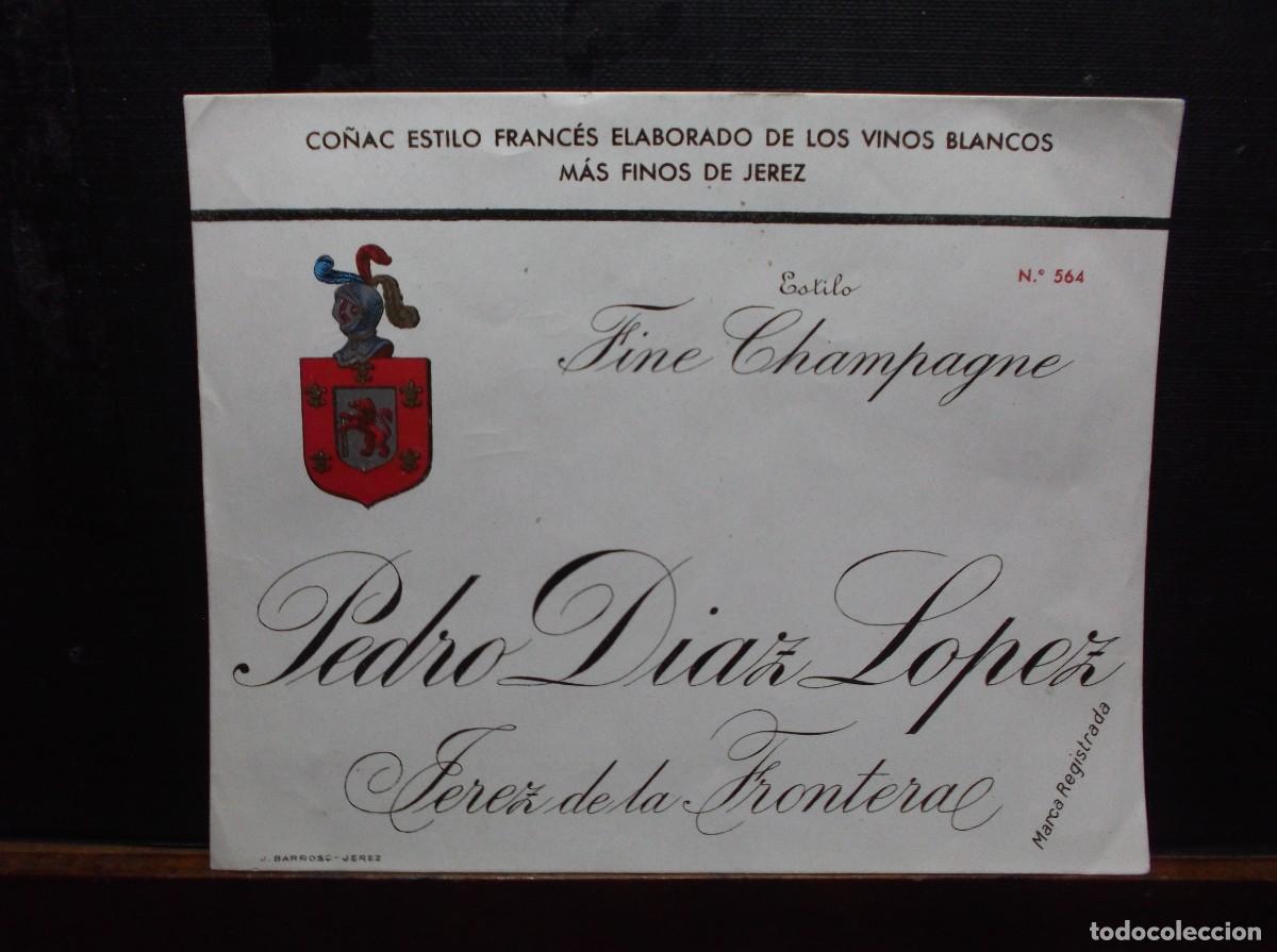 Etiquetas antiguas: ETIQUETA DE LA BODEGA PEDRO DIAZ LOPEZ - JEREZ DE LA FRONTERA
