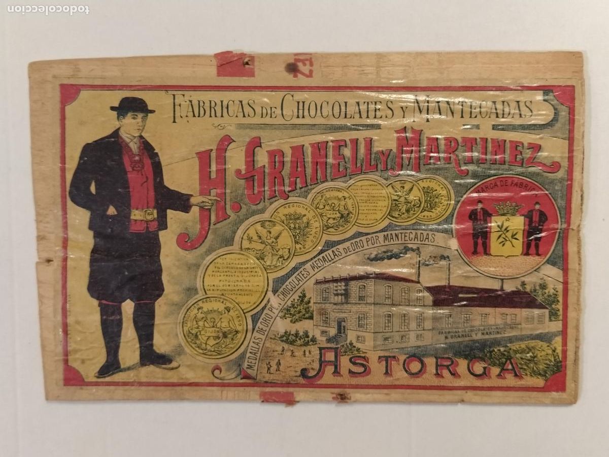 Etiquetas antiguas: ASTORGA - FABRICA DE CHOCOLATES Y MANTECADAS H. GRANELL Y MARTINEZ -ETIQUETA ANTIGUA PEGADA A MADERA