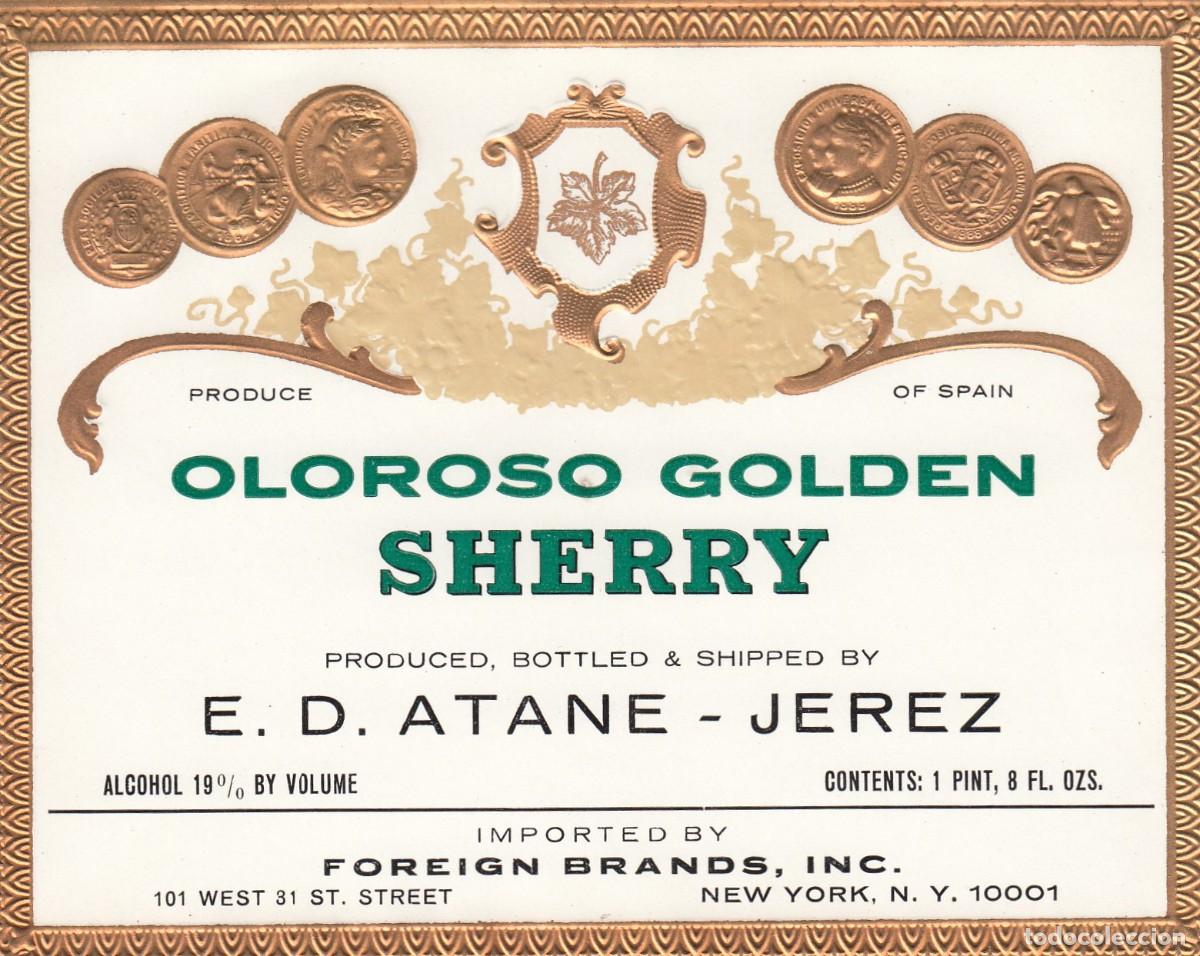 Etiquetas antiguas: Antigua y Escasa Etiqueta - OLOROSO GOLDEN SHERRY... JEREZ - Excelente Conservaci&oacute;n S/C -