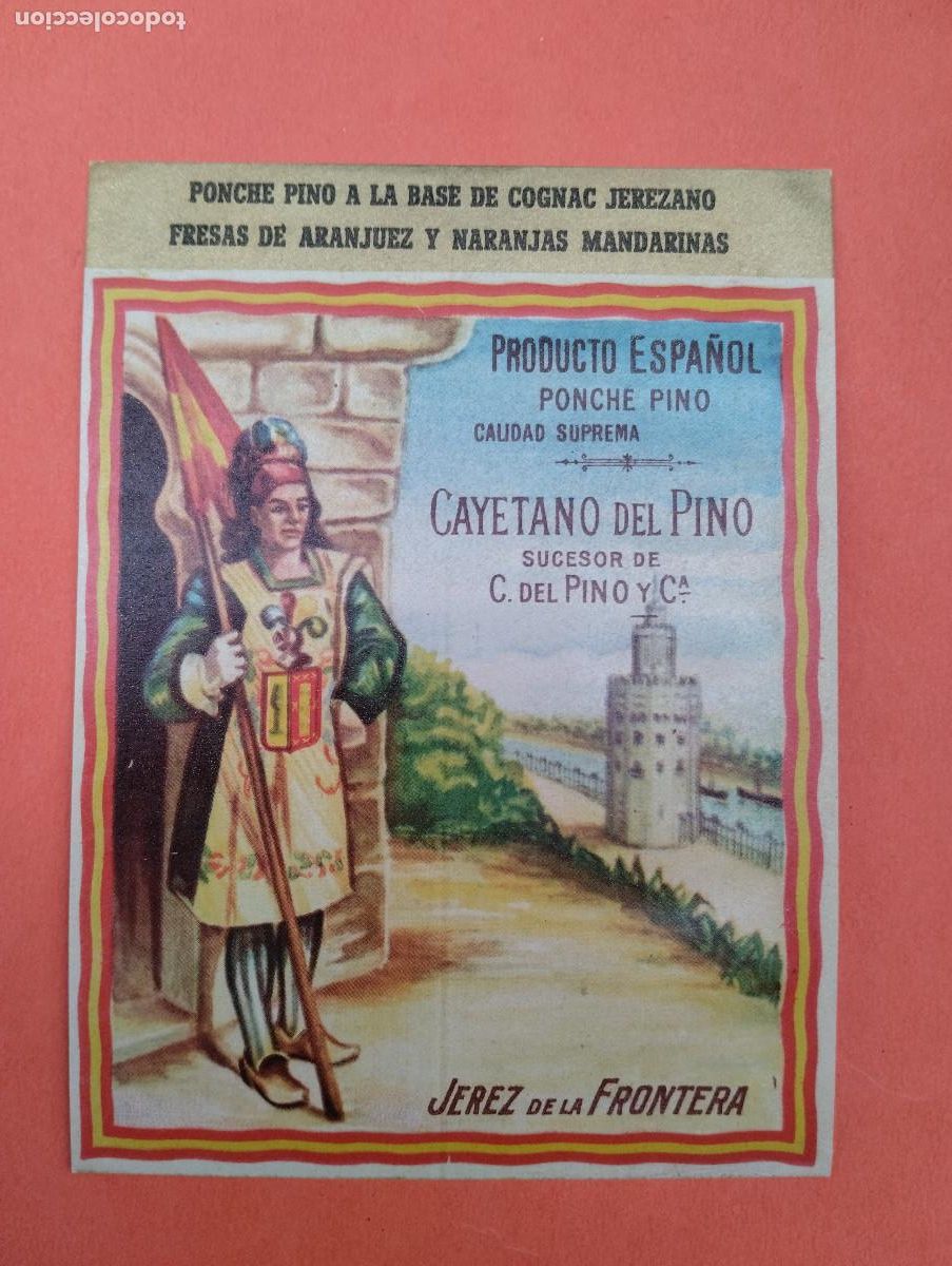 Etiquetas antiguas: ETIQUETA VINO. PONCHE PINO. CAYETANO DEL PINO. JEREZ DE LA FRONTERA.