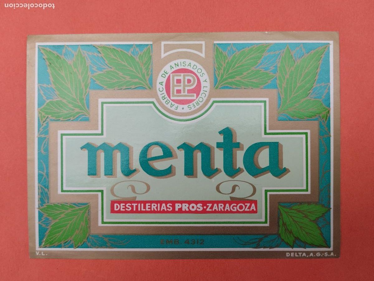 Etiquetas antiguas: ETIQUETA ANISADOS LICORES MENTA. ZARAGOZA.