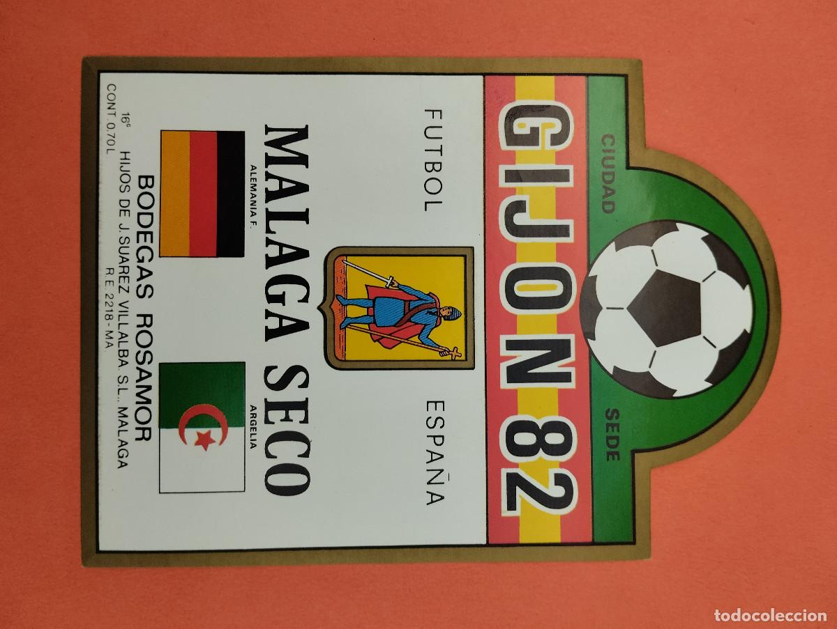 Etiquetas antiguas: ETIQUETA VINO MALAGA SECO MUNDIAL FUTBOL 82 GIJON CIUDAD SEDE.