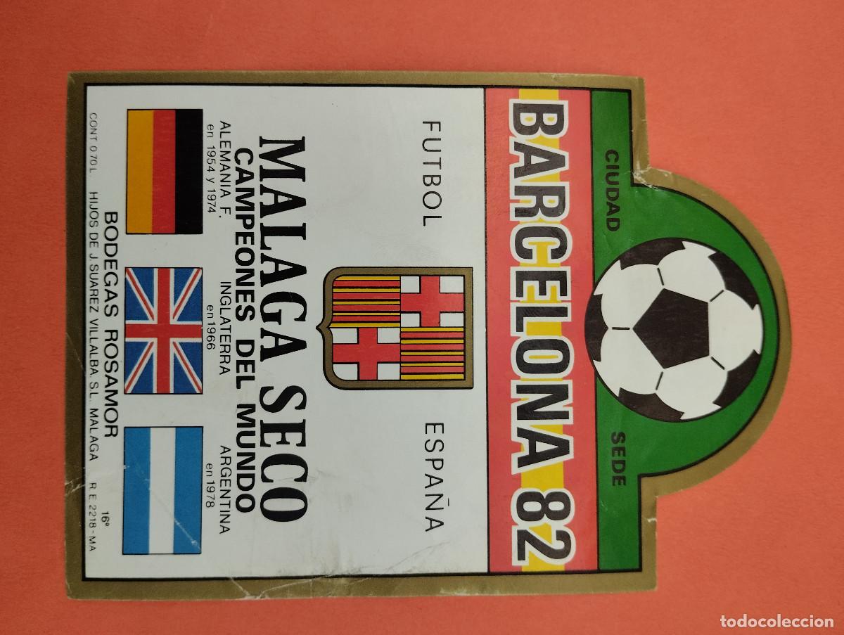 Etiquetas antiguas: ETIQUETA VINO MALAGA SECO MUNDIAL FUTBOL 82 BARCELONA CIUDAD SEDE.