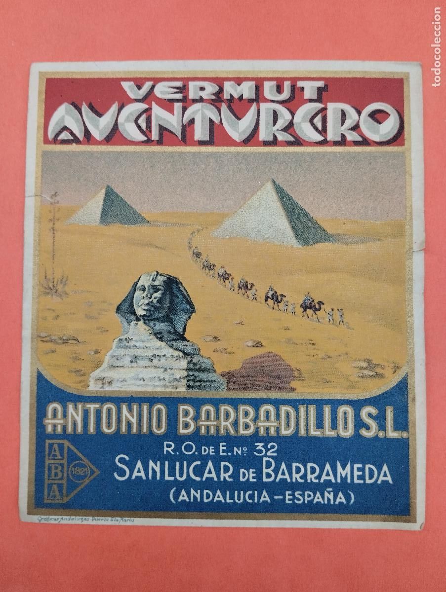 Etiquetas antiguas: ETIQUETA VERMUT AVENTURERO ANTONIO BARBADILLO S.L. SANLUCAR DE BARRAMEDA