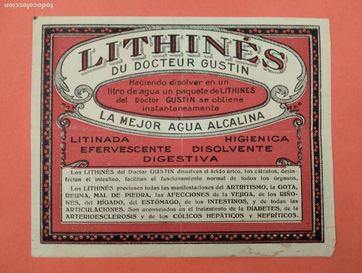 Etiquetas antiguas: ETIQUETA AGUA ALCALINA LITHINES