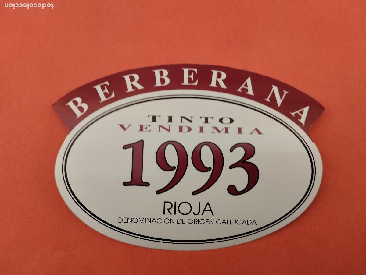 Etiquetas antiguas: ETIQUETA BERBERANA TINTO RIOJA 1993