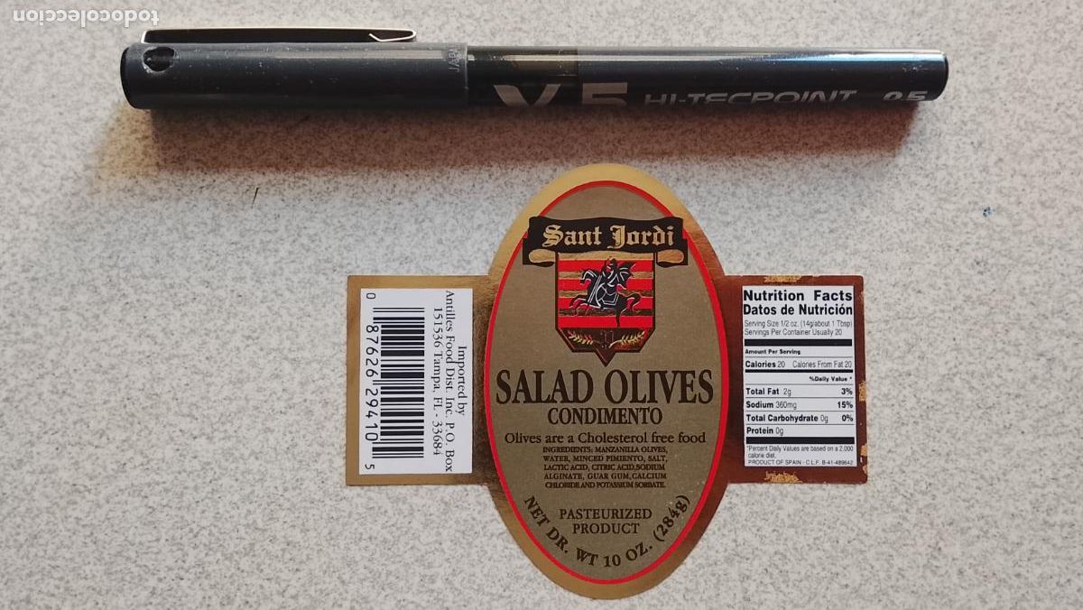 Etiquetas antiguas: HAGA SU OFERTA - ETIQUETA .- SANT JORDI ACEITUNAS SALD OLIVES CONDIMENTO