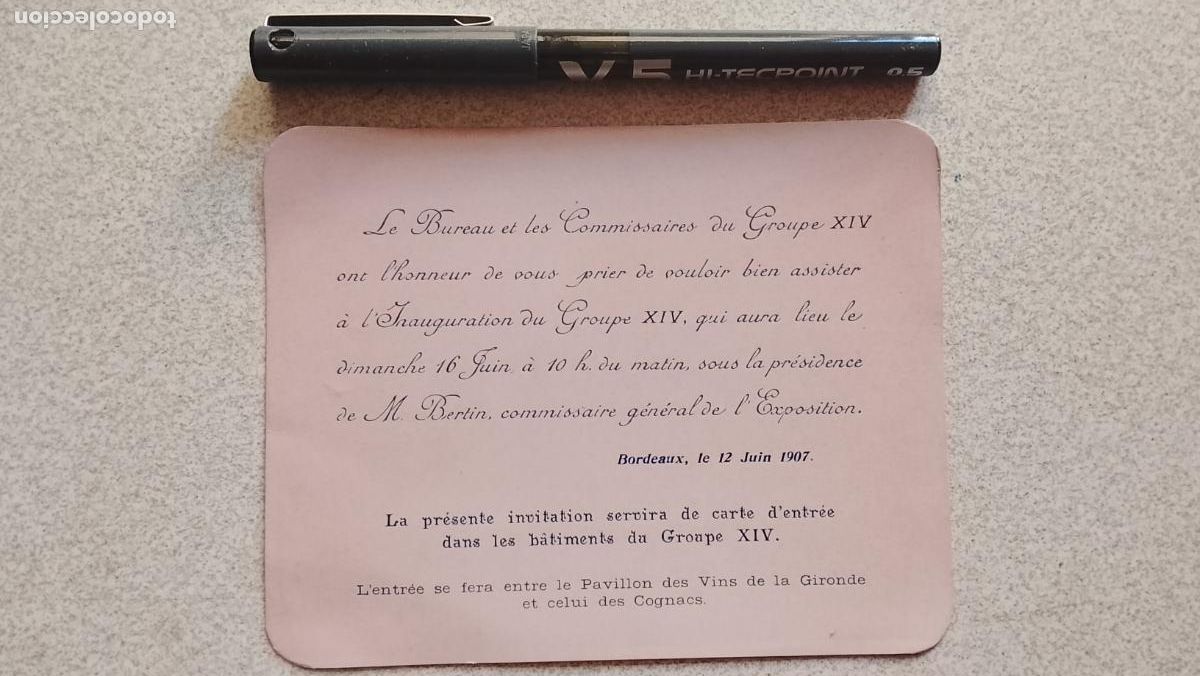 Etiquetas antiguas: ANTIGUA INVITACION TIPO ETIQUETA / PASE EXPOSICION MARITIMA BURDEOS 1907 VINOS Y CO&Ntilde;AC