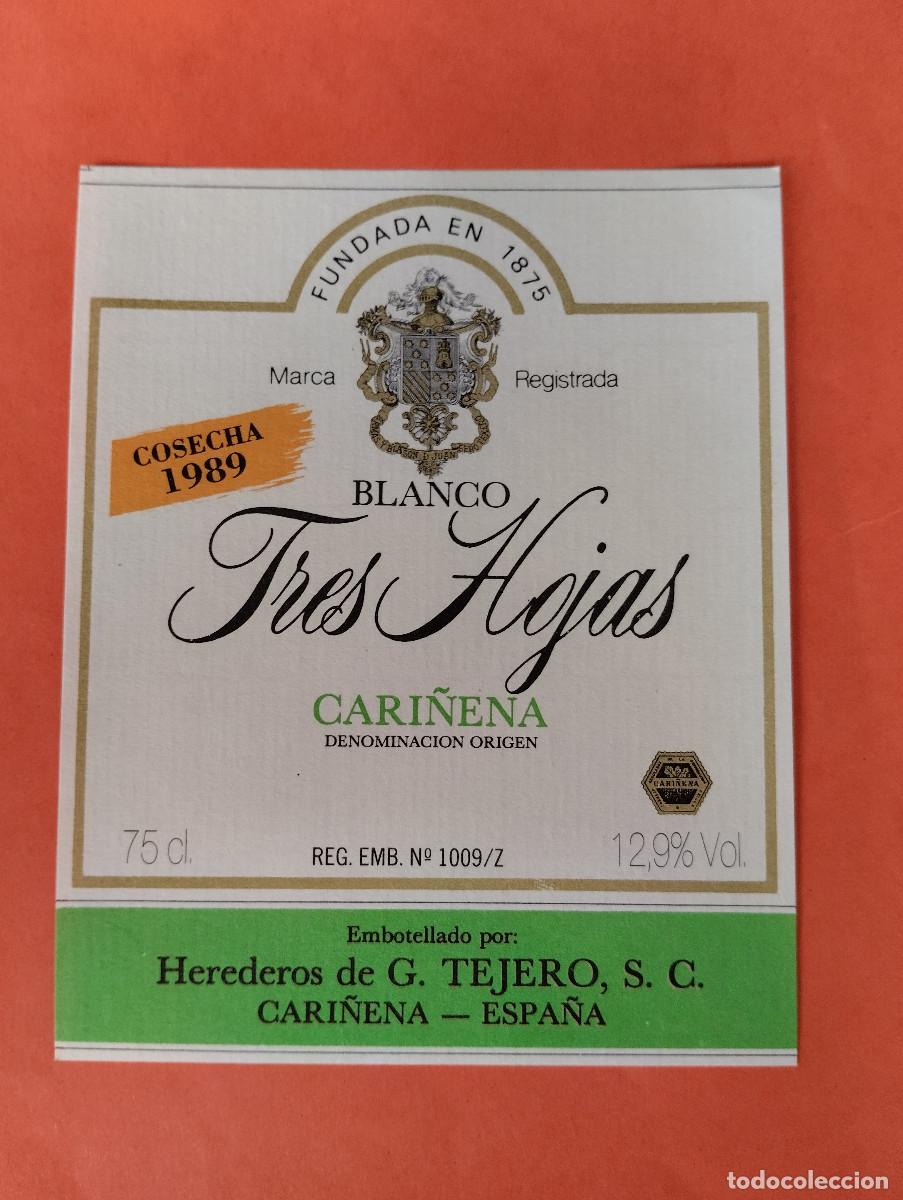 Etiquetas antiguas: ETIQUETA BLANCO TRES HOJAS CARI&Ntilde;ENA ZARAGOZA 1989