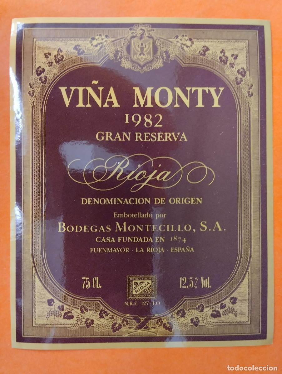 Etiquetas antiguas: ETIQUETA VI&Ntilde;A MONTY 1982 GRAN RESERVA RIOJA