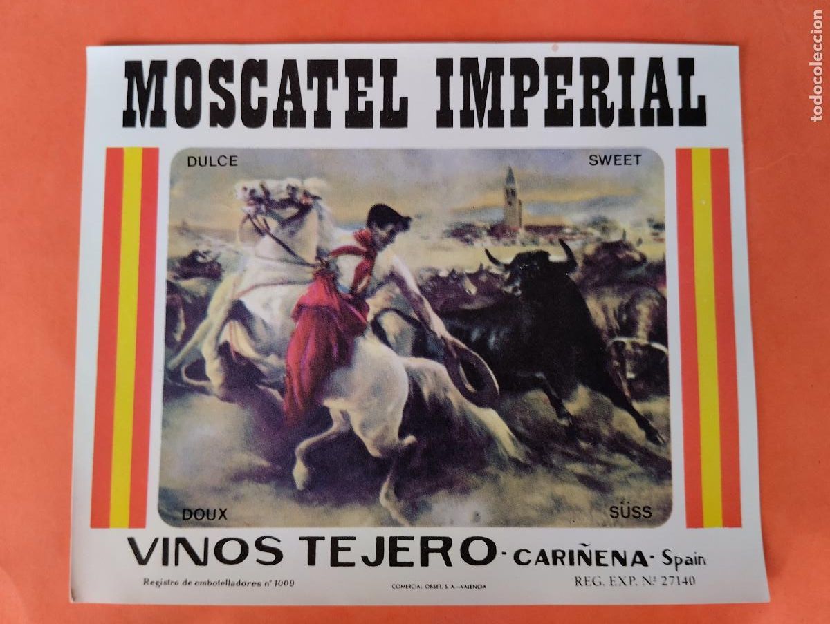 Etiquetas antiguas: ETIQUETA MOSCATEL IMPERIAL SWEET VINOS TEJERO CARI&Ntilde;ENA ZARAGOZA